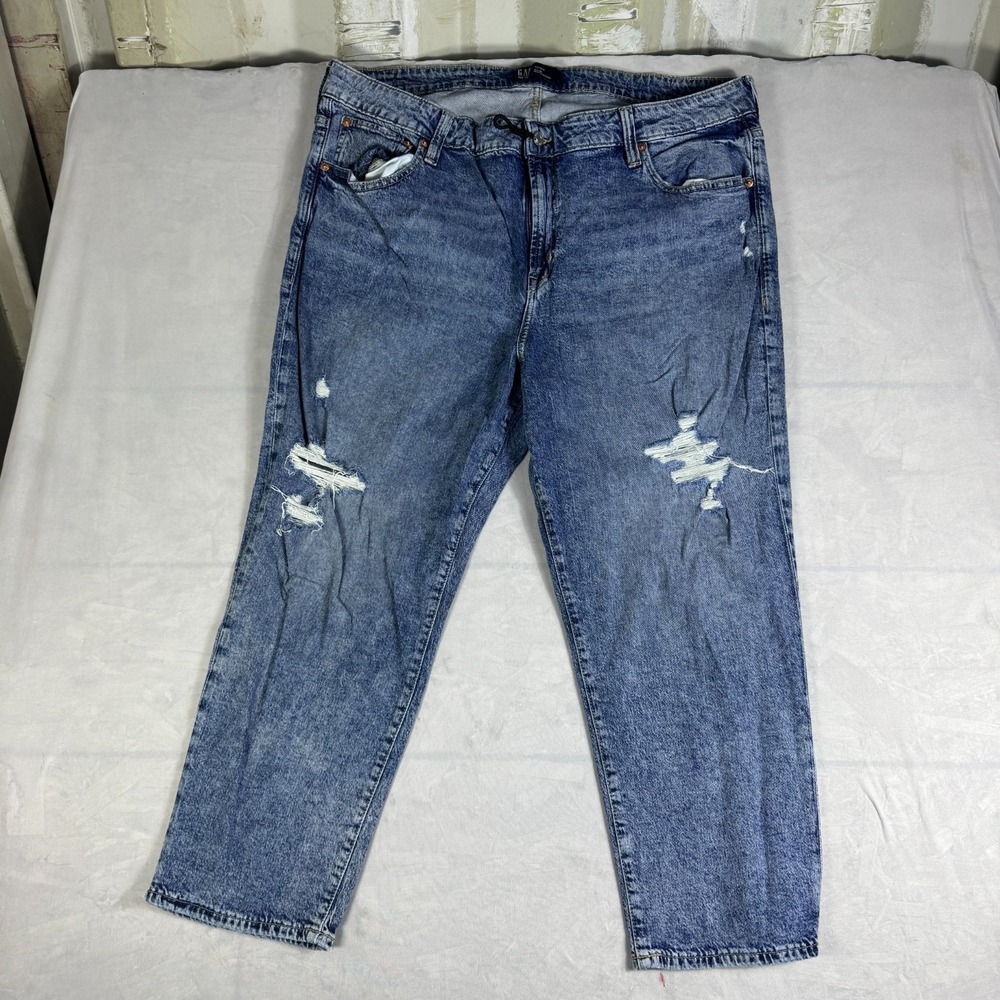 GAP Denim Womens Slim Boyfriend Jeans Blue Acid Wash Distressed Ripped 20/35R